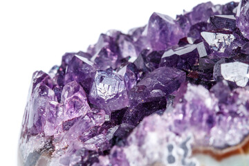 Amethyst Crystal Druse  macro mineral on white background