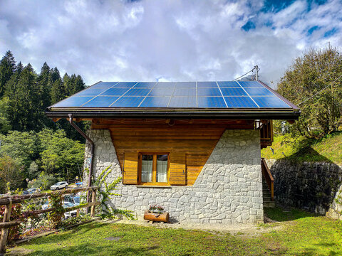 solar panels on the roof , image taken in veneto, italy