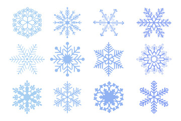 Winter large set of snowflakes of various shapes and shades. Snow set. Snowflakes, vector illustration