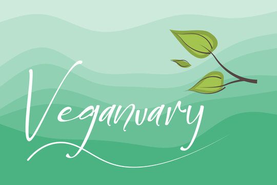 Veganuary  vector illustration on a green gradient background