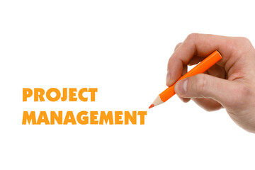 A businessman shows an inscription: PROJECT MANAGEMENT