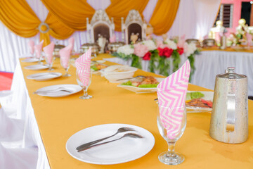 Table setting at a wedding reception. Selective Focus