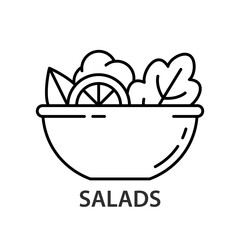 Salad linear icon. Outline simple vector of bowl with fresh vegetables and greens. Contour isolated pictogram on white background - 468366879