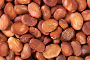 Broad beans background. Dry fava beans. Top view.