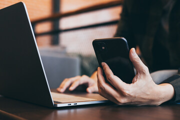 using texting cell phone typing computer.student study education online learning.adult professional chatting on laptop,mobile contact us at Thinking business plan.connecting people concept