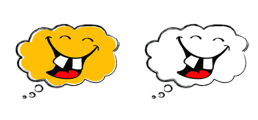 Cartoon speed, speech bubble bubble with happy smile. Big happiness with thoughts or tongue and Laughter lip. Emoji, emotion face symbol. Vector smiling laugh cartoon pattern Lol laughing