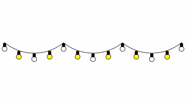 Animated garland from glowing light bulbs. Looped video. Vector illustration isolated on the white background. 
