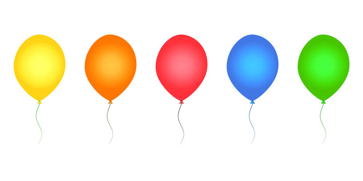 Colorful balloons set isolated on white background. Collection of yellow, orange, red, blue and green helium balloon. Birthday, party, celebration flying round balloon design.Stock vector illustration