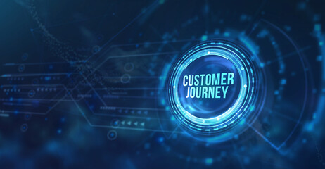 Internet, business, Technology and network concept. Inscription Customer journey on the virtual display. 3d illustration.