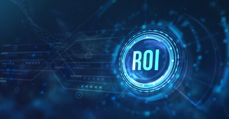 Internet, business, Technology and network concept. ROI Return on investment financial growth concept. 3d illustration.