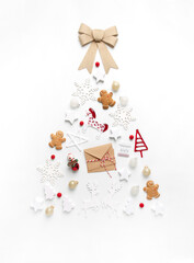 Merry Christmas and happy new year. Christmas objects in btree ornament shape on white background.