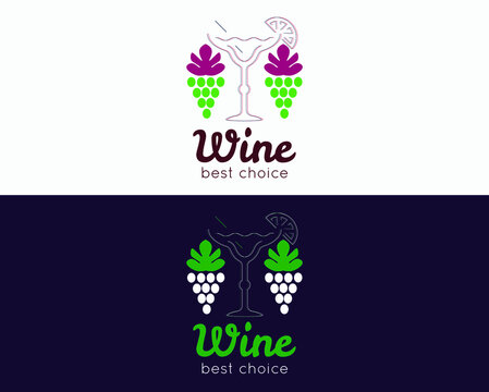 Logo glasses of wine and grapes Royalty Free Vector Image
