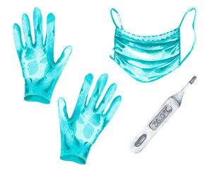 Watercolor set with mask, glove, thermometer