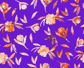 Grunge Brush Flowers Star Dots Textured Detailed Seamless Pattern Allover Print Trendy Fashion Colors Perfect for Allover Fabric Print or Wall Paper