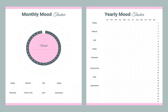 Monthly Mood Tracker Yearly Modd Tracker Pink Planner