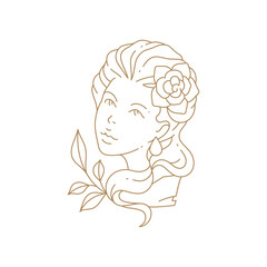 Antique woman bust art deco line icon vector illustration elegant female simple monochrome logo