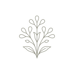 Decorative monochrome line art abstract flower plant bud, petal, leaves icon vector illustration
