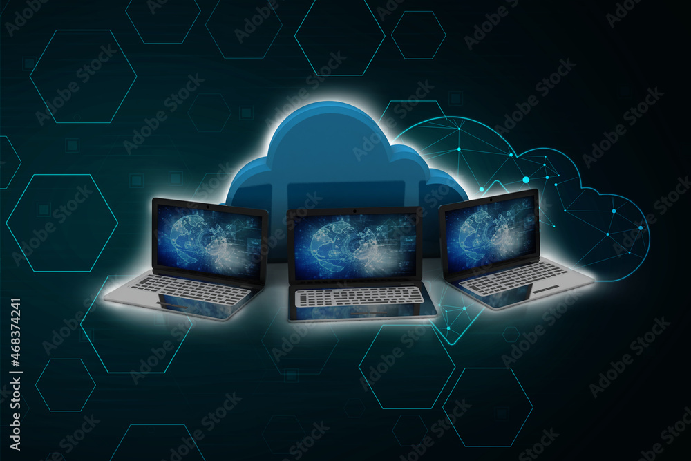 Poster 3d rendering cloud computer network