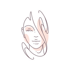 Fashionable woman portrait continuous line art minimalistic hand drawn icon vector illustration