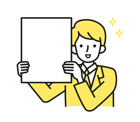 いいお知らせをボードで見せる男性のイラスト素材
