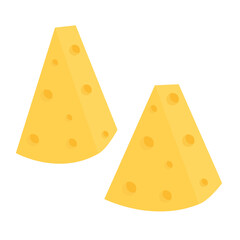 Vector illustration of cheese. Two triangular slices of cheese. isolated on a white background, simple minimal style.