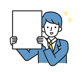 いいお知らせをボードで見せる男性のイラスト素材