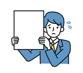 残念なお知らせをボードで見せる男性のイラスト素材