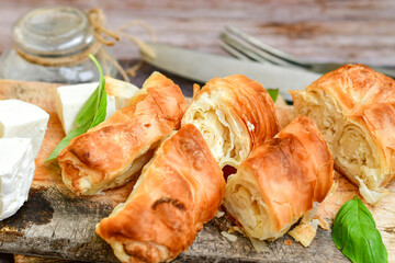 Bakery .Home made  cheese pie  with phyllo pastry and organic eggs. Bulgarian banitsa
