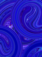 Abstract bright colorful blue background. Creative mood. Art trippy digital backdrop. Curved shapes illustration. Vibrant banner. Template. Water wave effect. Swirl. Marble texture. Whirlpool tunnel.