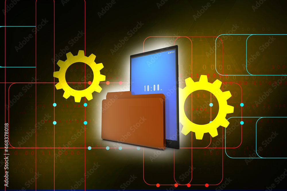 Poster 3d rendering mobile folder illustration