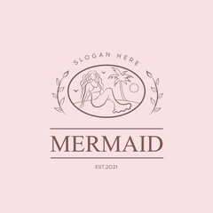 Beauty Mermaid logotype design.Girl,sea and palm.
