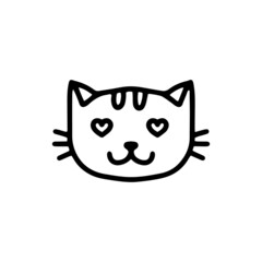 Cat face. Vector linear illustration with a pet. Black and white drawing in cartoon style