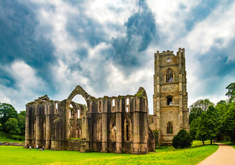 Ruins of Fountains Abbey in North Yorkshire, England