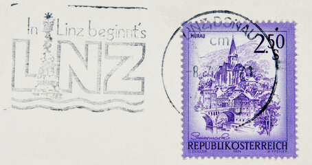 briefmarke stamp gestempelt used frankiert cancel vintage retrro alt old  slogan werbung lila...