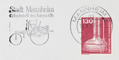 briefmarke stamp gestempelt used frankiert cancel vintage retrro alt old mannheim slogan werbung...