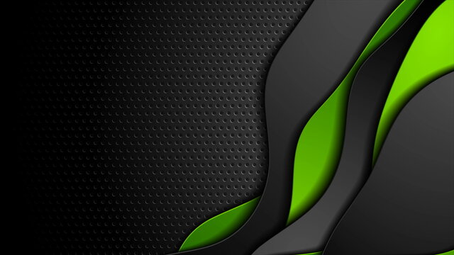 Hi-tech background with green black flowing waves