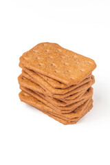 Stack of crackers isolated on white background