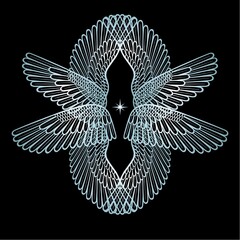 Cartoon drawing:  set of silver transparent wings.  Vector illustration isolated on a black background.