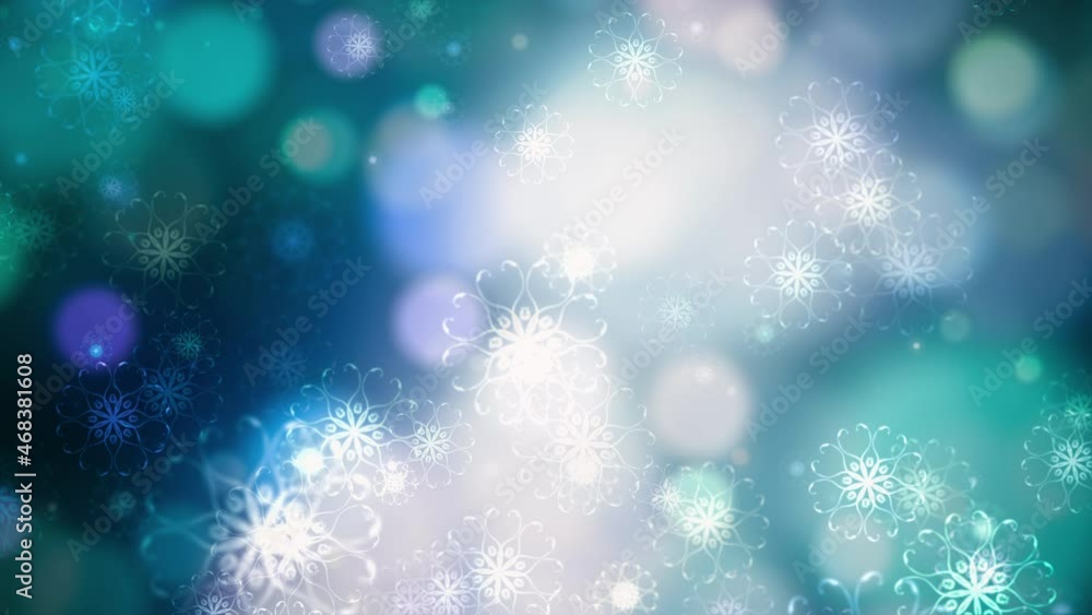 Poster 3dbeautiful colorful bokeh snowflakes and unfocused bokeh light background. abstract falling snow fl