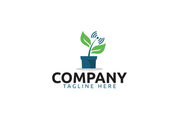 smart plant logo with a combination of a plant with wifi signal