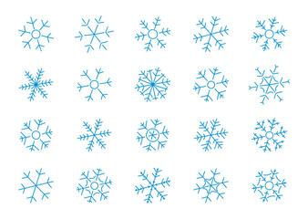 Vector line icon set with simple snowflakes.