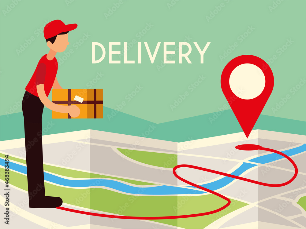 Poster delivery man on map