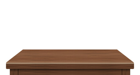 Empty wooden table side view of free space, For your copy branding. Used for display or montage products. Vintage style concept. Wood brown realistic surface isolated on white background. 3D Vector.