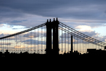 NYC skyline at dusk.