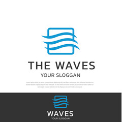Abstract line logo wave flow symbol inside line box.moving water vector icon