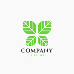 Green leaf logo design with modern butterfly combination