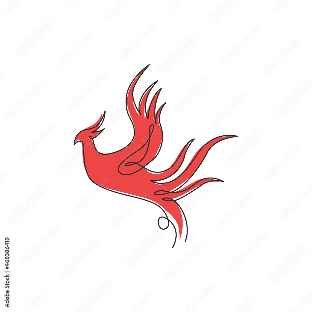 Poster one continuous line drawing of elegant phoenix bird for company logo identity. business icon concept