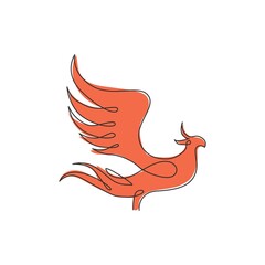 One continuous line drawing of elegant phoenix bird for company logo identity. Business icon concept from animal shape. Trendy single graphic line draw vector design illustration