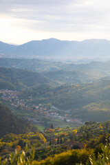 Fototapeta premium View of the city Lucca of Italy from the top of the nearby mountains