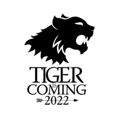 Happy new year 2022. Year of tiger, drawing tiger face black and white lines and numbers 2022 for poster, brochure, banner, invitation card. Vector illustration Isolated on transparent background.